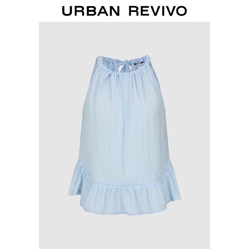 UR2026 Women s Sleeveless Pastel Textured Tie-Front Crop Blouse XS