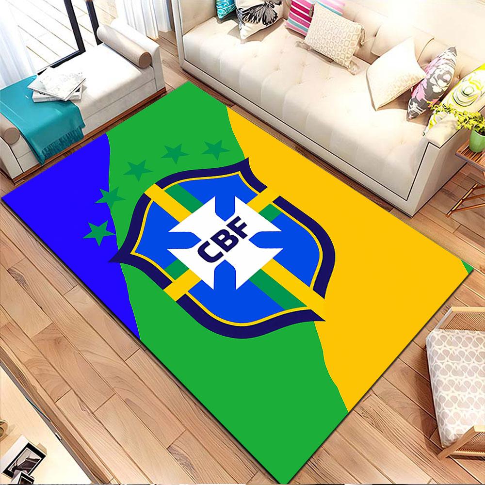 Brazilian Football Crest Design Patterned carpet, non slip mat suitable for living room and bedroom sofas