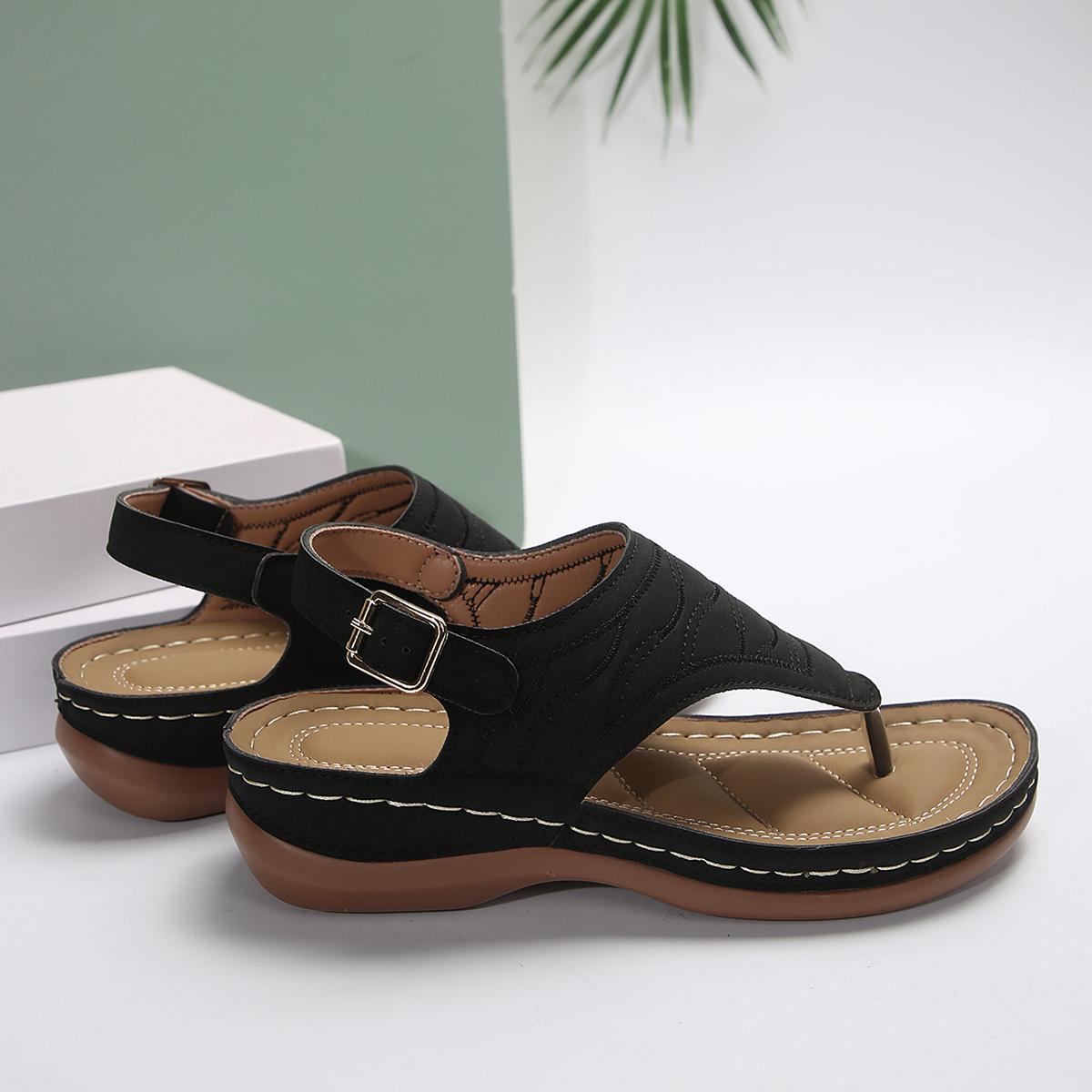 

Женские босоножки большого размера с открытым носком, пряжкой-клипсой на мягкой подошве и мягкой танкеткой Zapatos De Mujer 36 чёрный