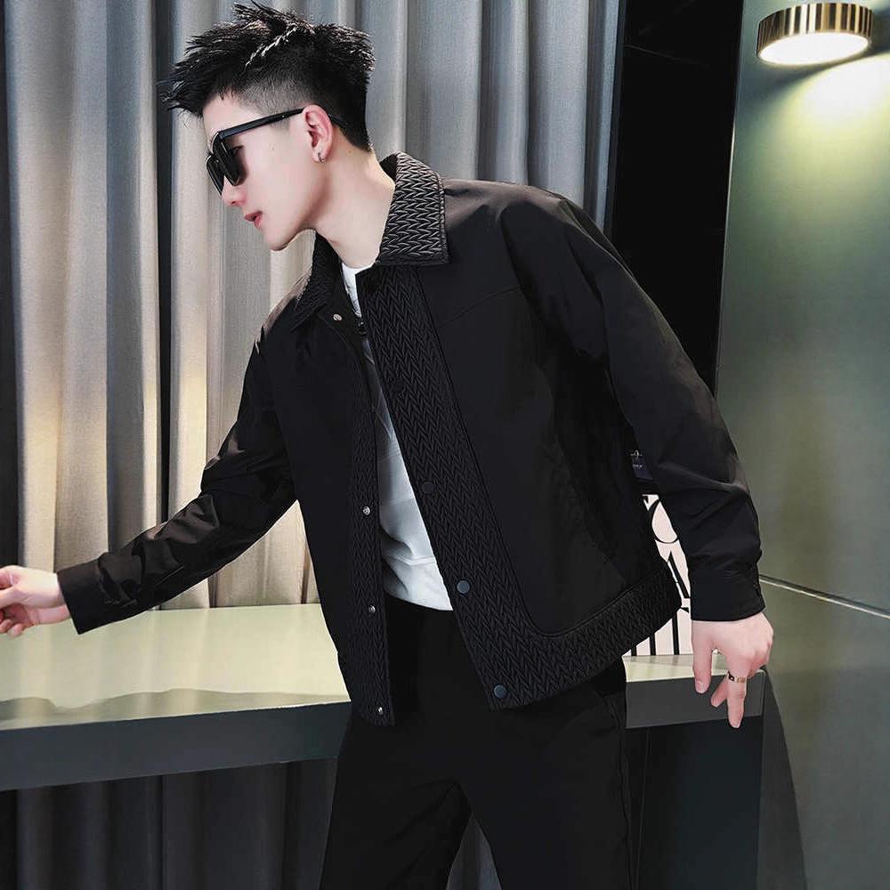 Design Sense Splicing Jacket Men's Autumn and Winter Trendy Brand Ruffian Handsome Lapel Jacket 2025 New Men's Autumn Short Top