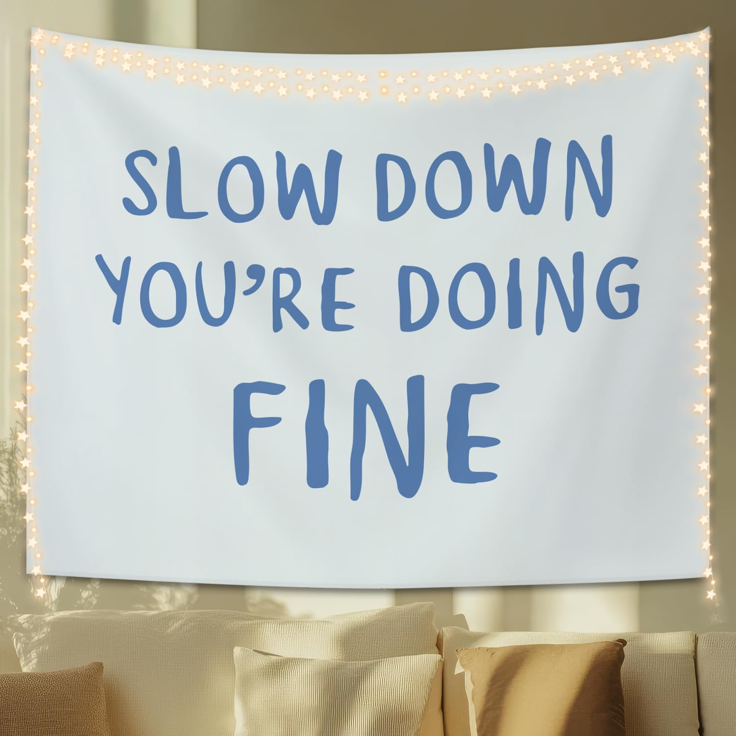 

Slow Down Youre Doing Fine Tapestry Inspirational Wall Art Positive Affirmation Decor for Dorm Bedroom Office 50x60 Inches 74x94cm(29x37in)