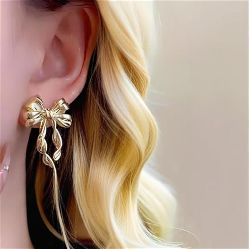 Golden Bow Statement Earrings Trendsetting  Stud Ear Accessories