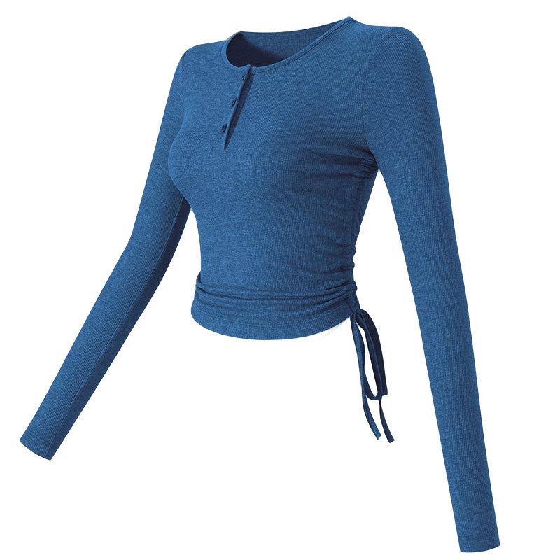 

Женский трансграничный спортивный топ с длинным рукавом для йоги - Осенне-зимняя одежда для бега и фитнеса Medium синий