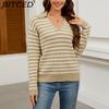 BITCED Women's Autumn/Winter Striped Sweater Casual Oversized Long-Sleeved Minimalist Pullover Knit Base Layer