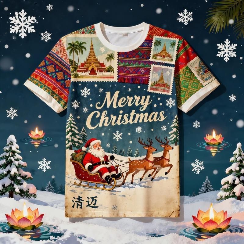 Summer Casual Comfortable Daily Plus Size Christmas Printed Short Sleeved T-shirt- Soft Medium Elastic Polyester Fiber Fabric Summer Loose Casual Wear