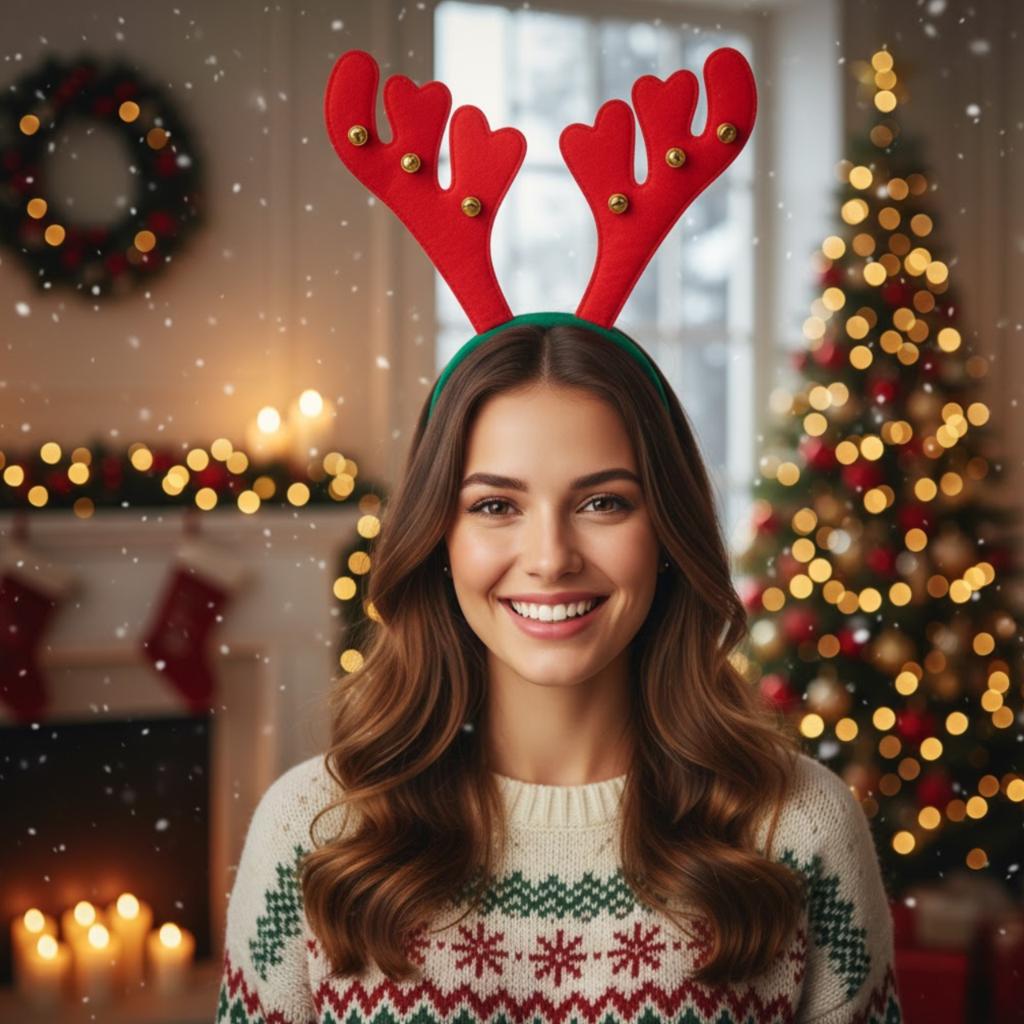 Christmas Reindeer Antler Headband with Bells, Costume for Photoshoot, Prop