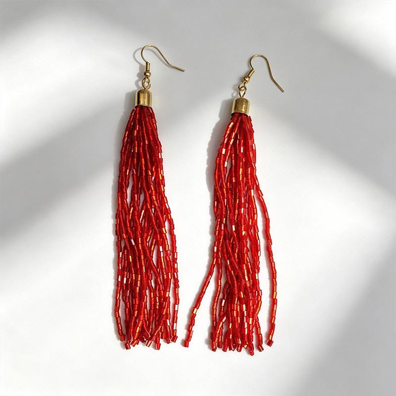 Colorful Tassel Rice Bead Earrings with Long Hooks: Enhance Your Facial Lines
