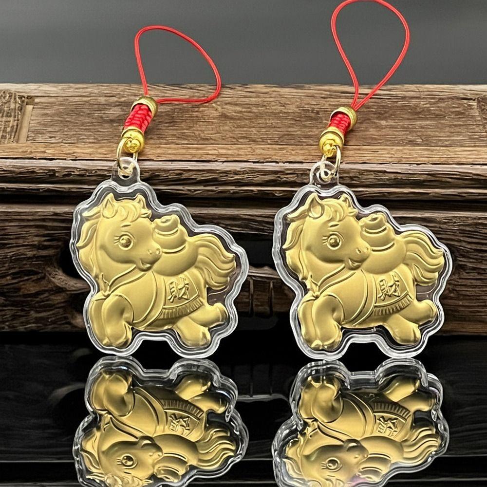 Imitation Gold Foil Zodiac Horse Pendant Lucky Horse Phone Chain Bag Pendant  Personal Accessory