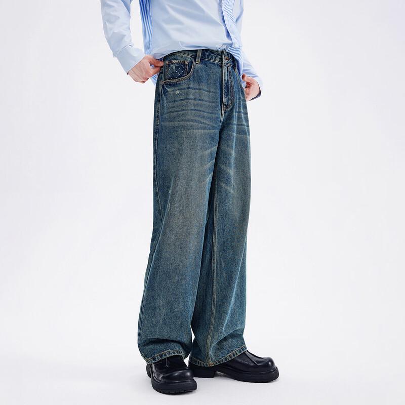 NVG.YOUNG Men's Straight-Leg Loose Fit Washed Jeans