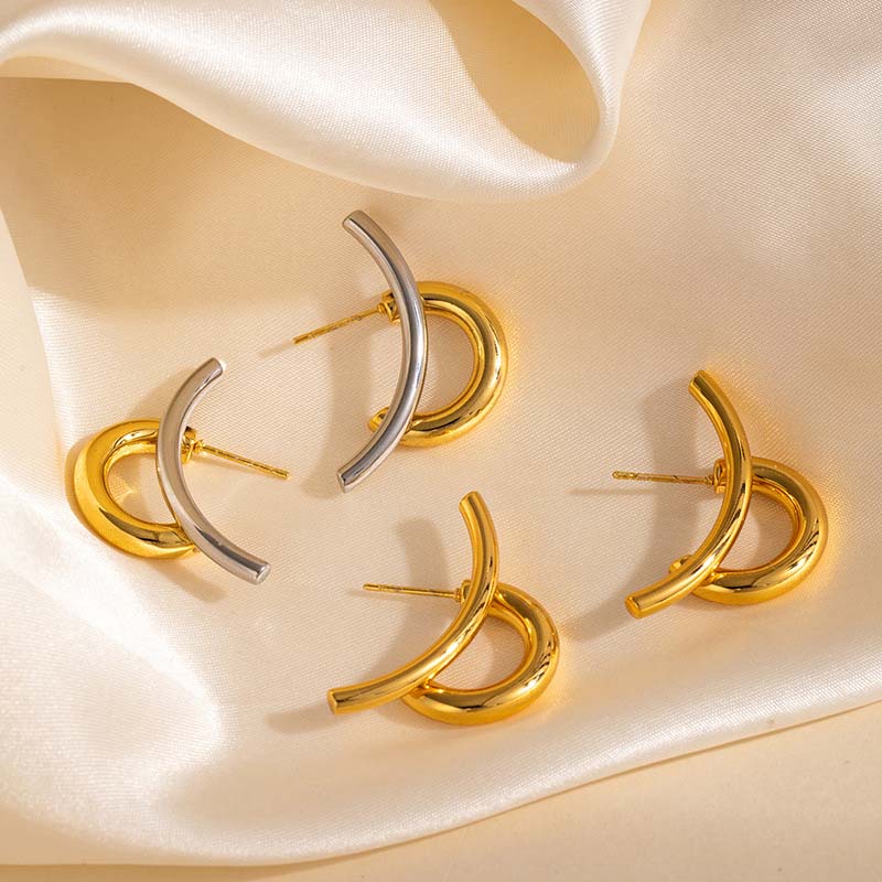 Stainless Steel Metal Line Stud Earrings for Women Fashion Gold Silver Color C-shape Geometric Earrings Jewelry Gift 2026