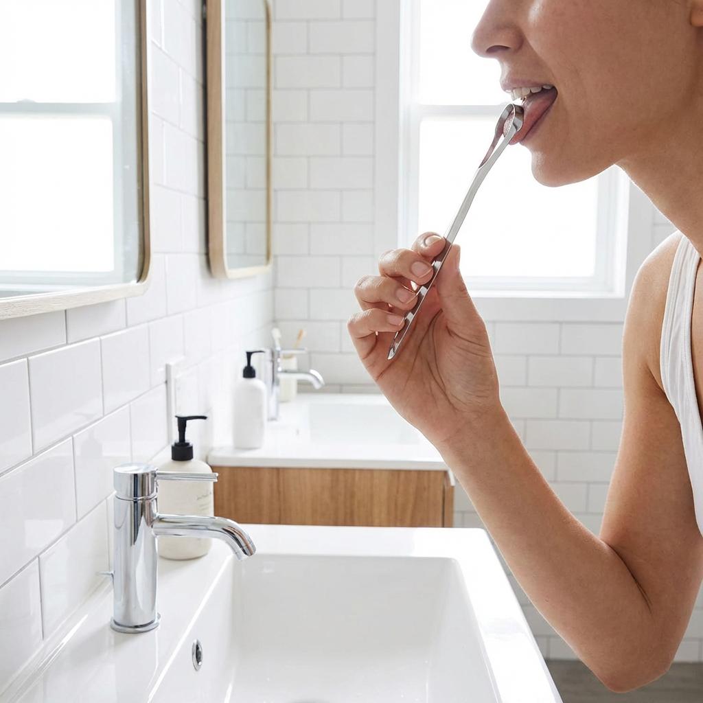 Stainless Steel Tongue Scraper, Portable Oral Care Tool, Removes Coating & Bad Breath, Easy to Clean