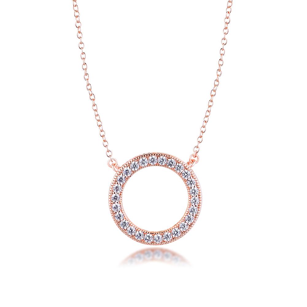 Rose Gold Circle of Sparkling Pendant Necklace 925 Sterling Silver Necklaces for Women Fashion Jewelry Collier Femme