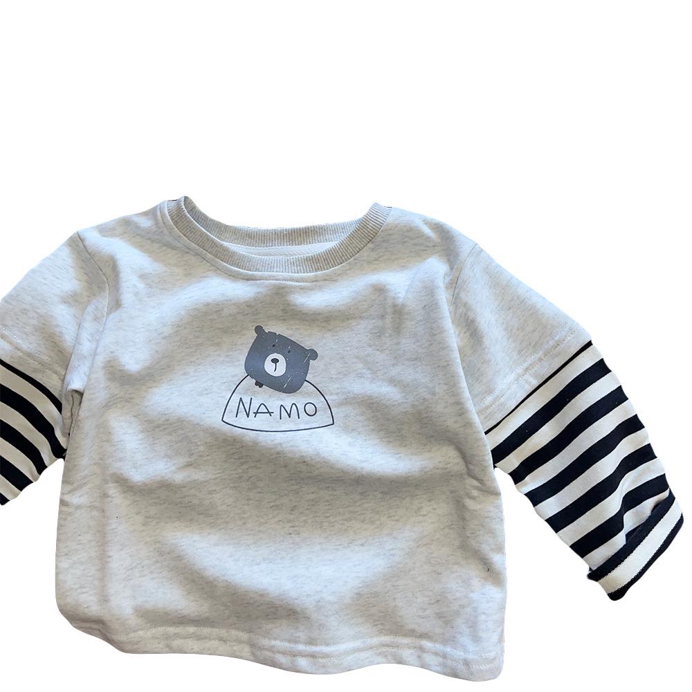 Dětské tričko s dlouhým rukávem v korejském stylu s kresleným potiskem - Podzimní móda Falešný dvoudílný top pro chlapce a dívky