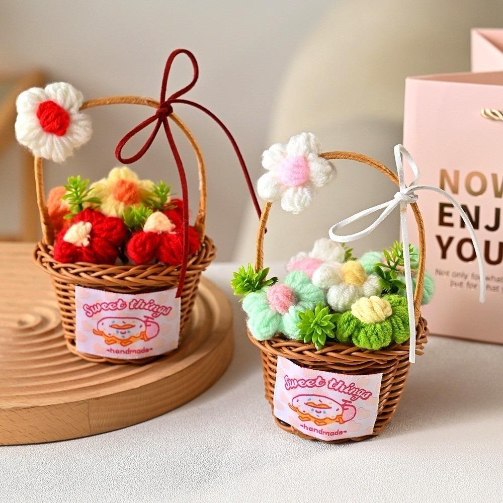 Home Decor Knitted Flower Basket Gift Basketed Crochet Flowers Crochet Flower Bouquet  Mother's Day