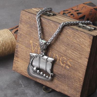Vikingový náhrdelník Nerezová ocel Runy Odina Drak Loď Přívěsek Pánské Vikingové Šperky Dárek Vintage Severský Amulet