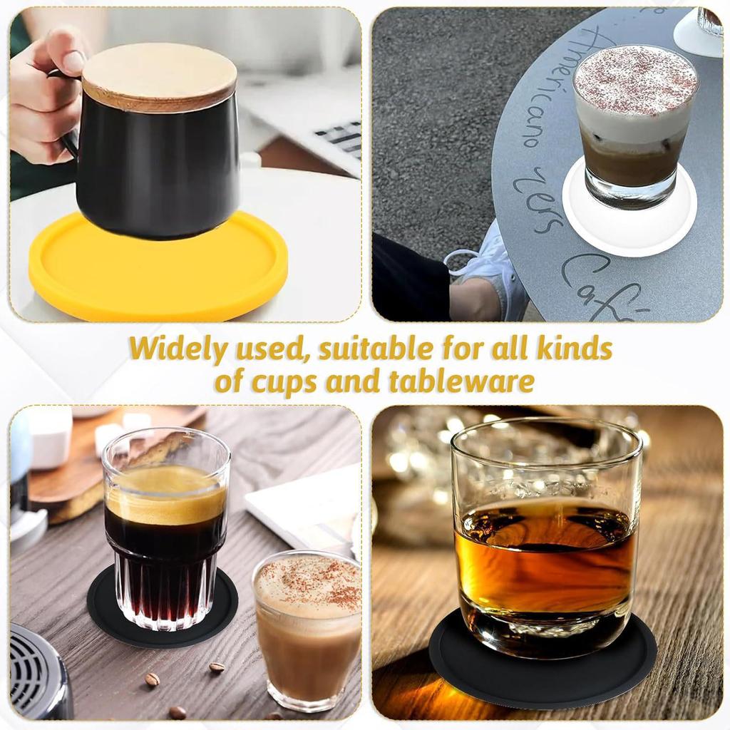 Runde Sklisikre Silikonunderlegg - Isolert, Anti-skålding, Myk Gummi for Kaffe- og Tekopper