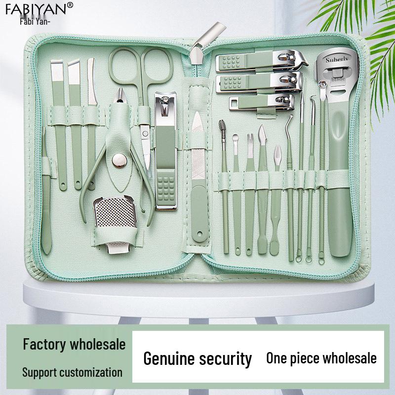 Stainless Steel Manicure Set with Nail Clippers, File, and Tools In Zipper Bag.