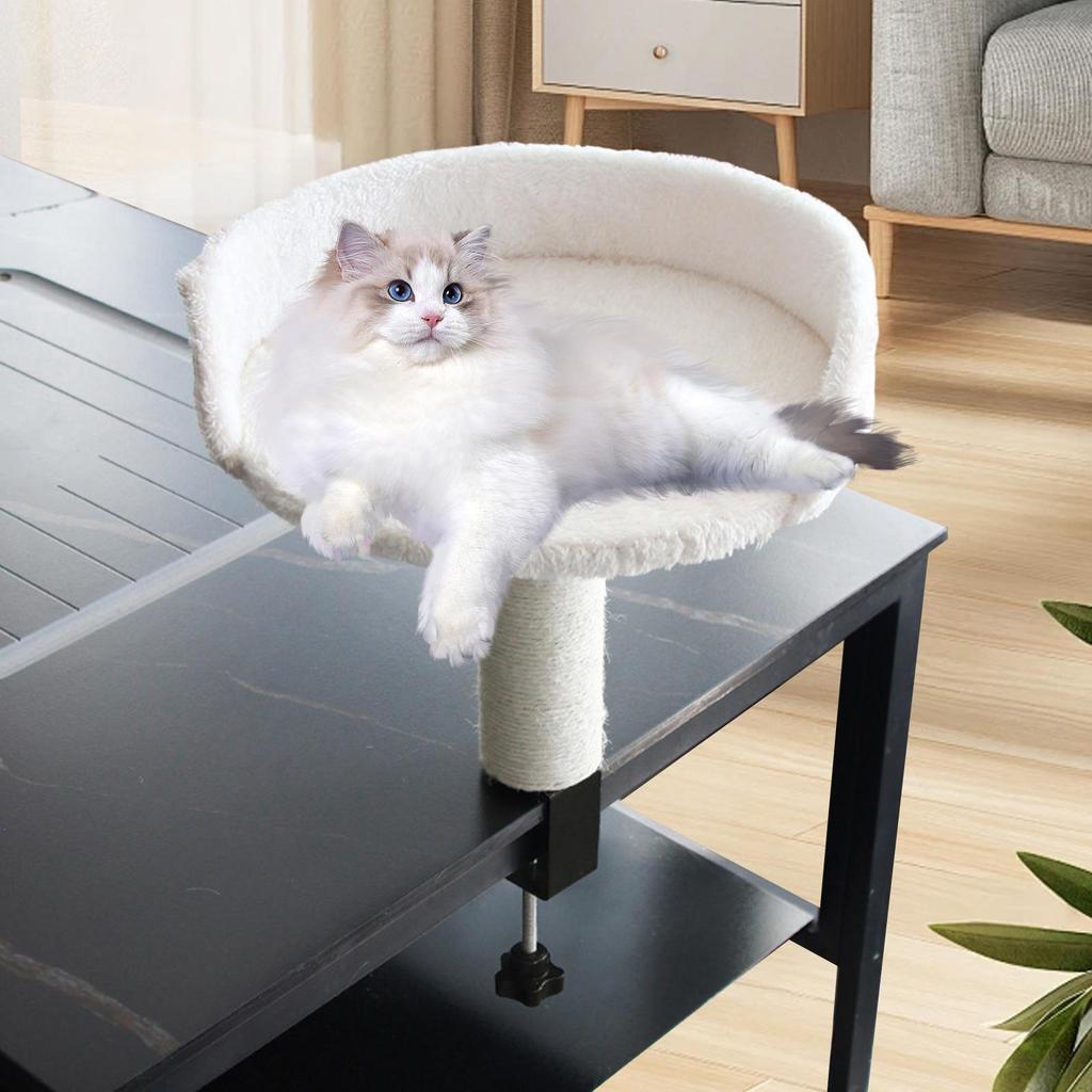 Desktop Cat Bed Round Hammock Easy Assembly Space Saving Soft Elevated Cat Perch for Indoor Cats for Computer Desk Side Table