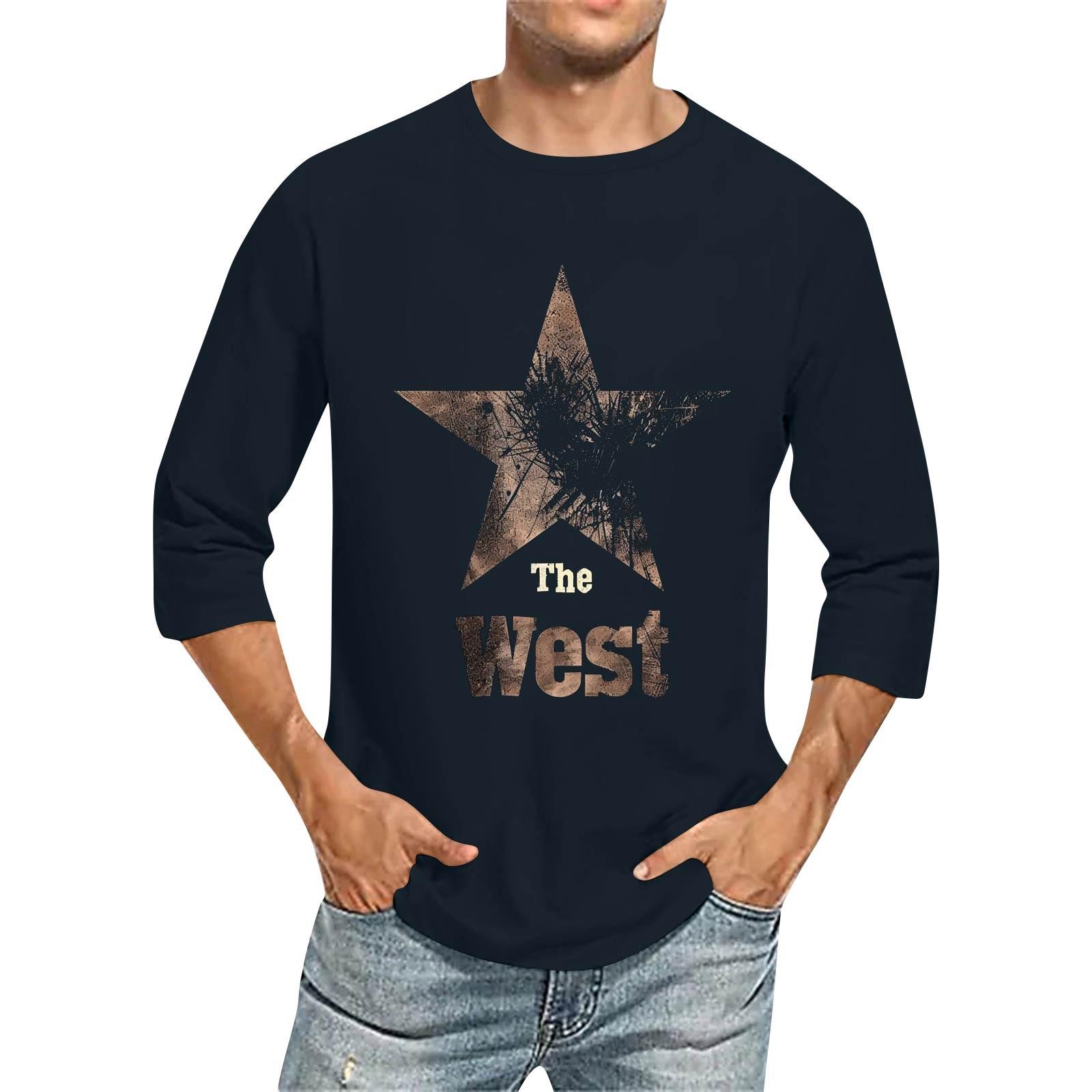 

Мужская модная повседневная футболка с принтом и рукавом семь восьмых, круглым вырезом XXL тёмно-синий