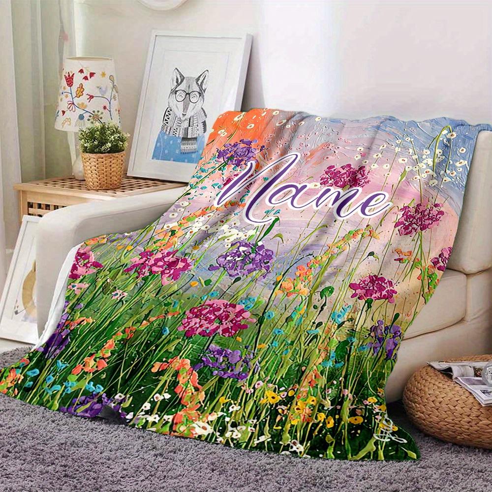 Floral Painting Home Customize Your Name Blankets Comfortable Soft Lightweight Allseason Multipurpose Blanket For Picnics Sofas Offices Beds Living