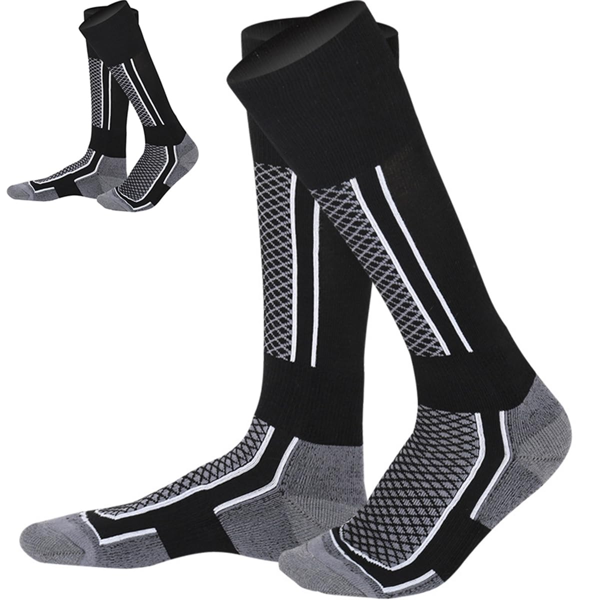 

AISHITE Набор длинных лыжных носков для и для улицы, дышащие и толстые, 2 пары, зимние, для сноубординга, бега, активного отдыха. Дышащий. чёрный