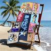 Custom Name Personalized Bluey Print Beach Towel, for Trip Camping Beach Party Home Decor, Birthday Gift for Family & Friends