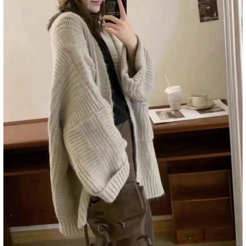 

Ленивый ветер новый свободный средней длины утолщенный осенне-зимний вязаный кардиган свитер куртка женская average size