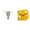 Tribal Bull Head Sculpture And Nordic Minimalist Cheese Clock Wall Hanging Ornament for Office
