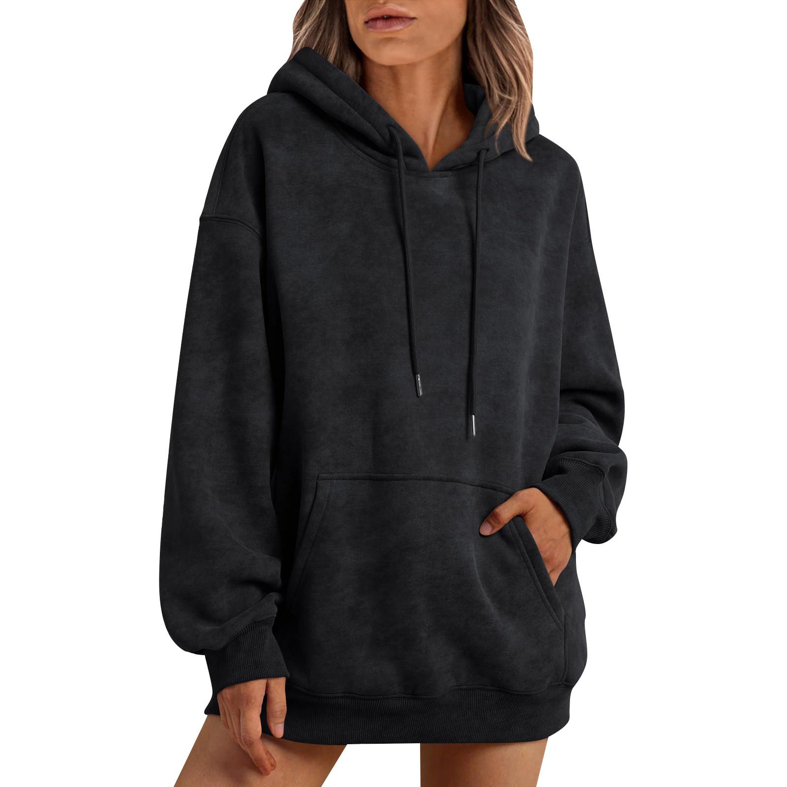 

Женские толстовки с капюшоном на молнии с длинным рукавом, осенние свободные толстовки, куртки с карманами, модная одежда, толстовки с капюшоном для женщин XXL чёрный