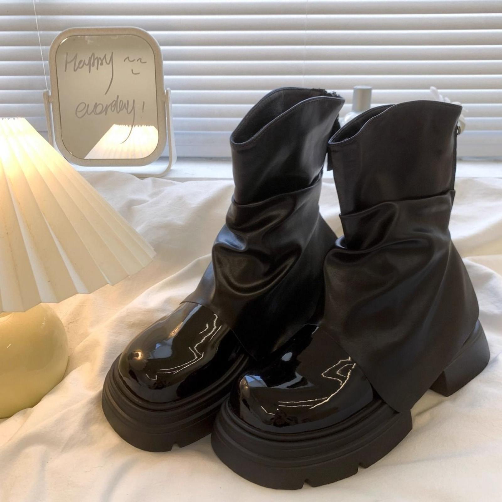 Women s Boots, Petite, Height-increasing, Retro- Trouser-leg Boots, British Short Boots 37