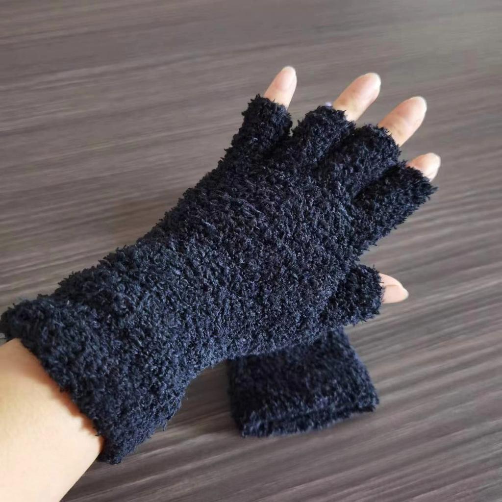 Unisex Fingerless Gloves Winter Warm Faux Fur Plush Fingerless Mittens for Typing Driving