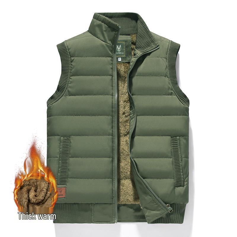 Men's Fleece-Lined Windproof Waterproof Plus Size Stand-Up Collar Sleeveless Jacket for Middle-Aged and Elderly Warm Heart Protection