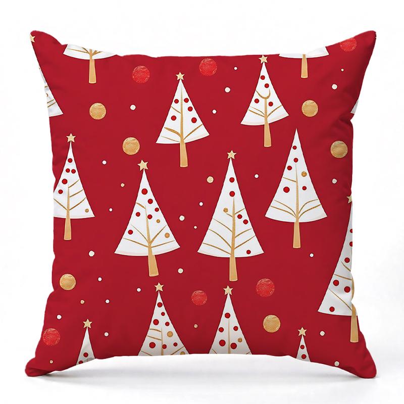 Christmas Tree Deer Snowflake Pattern Pillows Square Polyester Pillowcase, Modern Sofa Decorative Cushion Cover