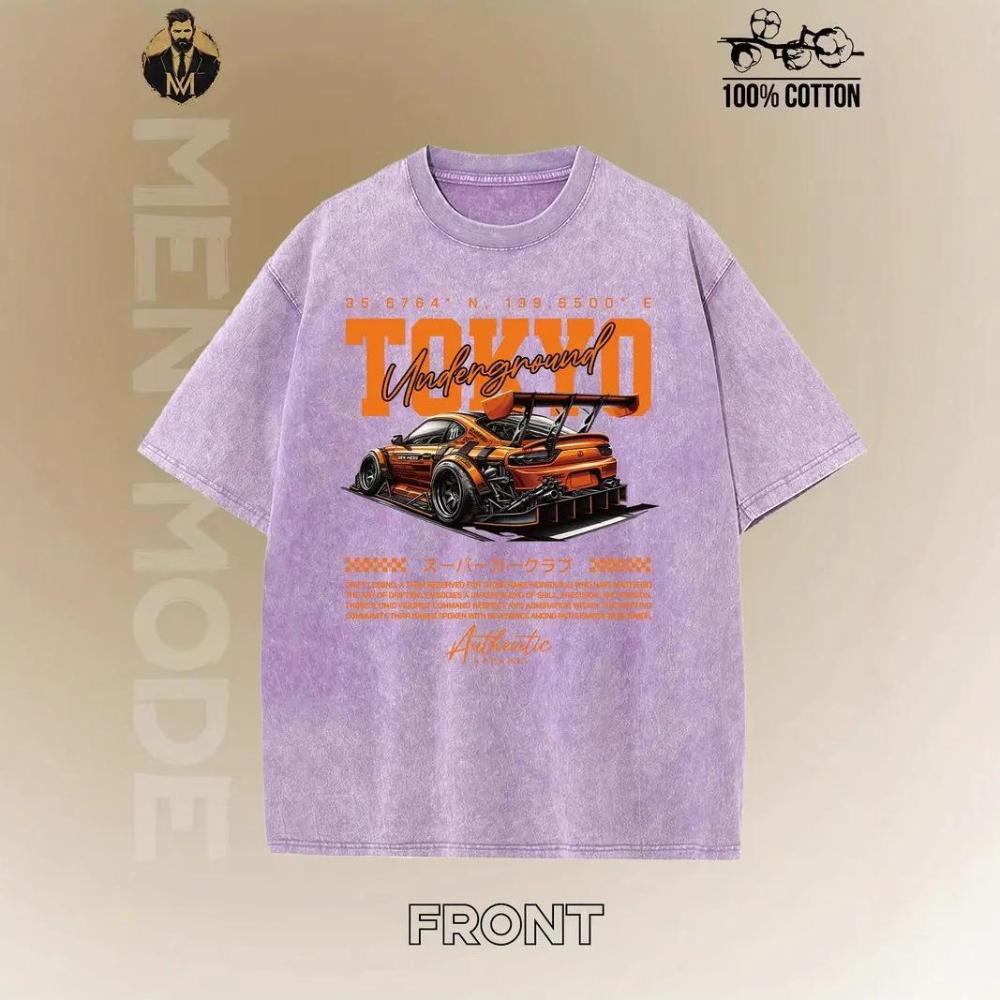 Plus Size Summer Men's Street Racing Graphic Printed Washed and Aged Short Sleeve Hip Hop Men's T-Shirt