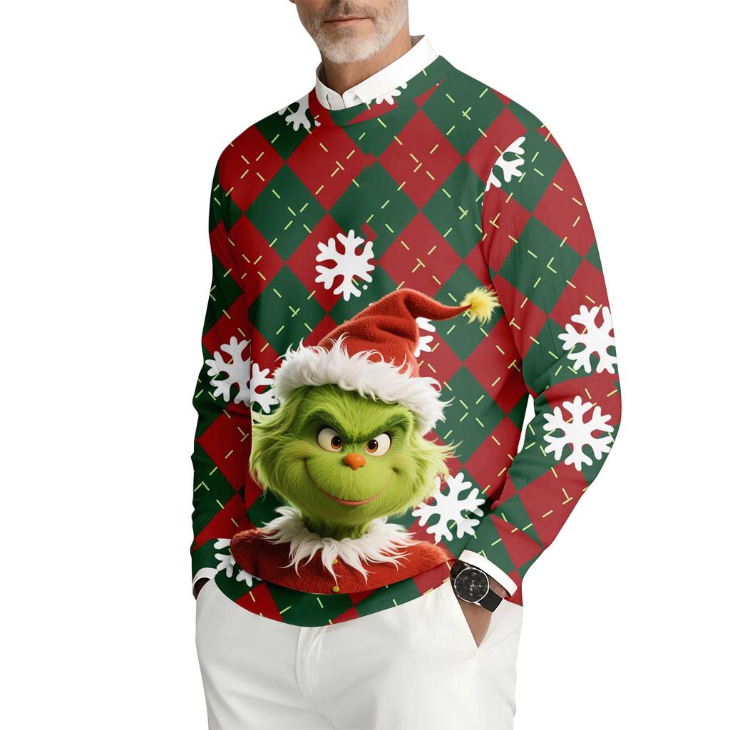 Herren Bedrucktes Rundhals Langarm Rippstrick Sweatshirt