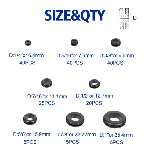 TAORAYO Cable Grommets, Gasket Grommets, Rubber Grommets, Rubber Bushings, Cable Grommets, Rubber Bushings, Grommet Set, Cable Protection, Wire Protec