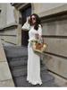 Elegant Flared Long Sleeve O-Neck Dress Women Casual Lace Fishtail Slim Party Dresses Female Fshion Chic Solid Summer Streetwear Dress