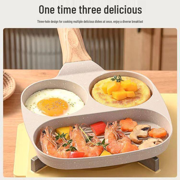 Three-in-One Non-stick Maifan Stone Breakfast Pan for Eggs & Burgers Three-in-One Breakfast Pan слоновая кость/белый