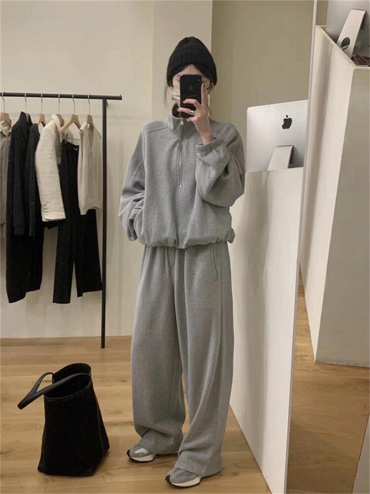 Autumn Casual Set: High Waist Slimming Wide Leg Pants & Relaxed Sweatshirt
