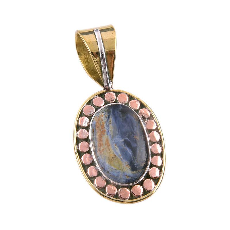 Natural Pietersite Gemstone 925 Solid Sterling Silver TwoTone Pendant 1.50" B9w58