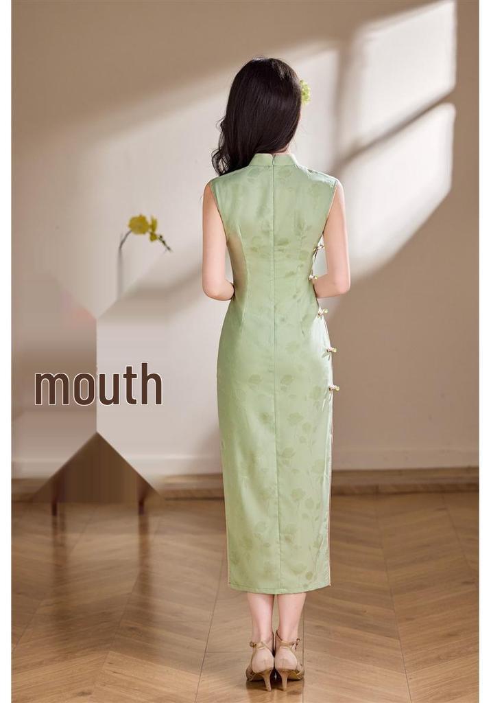 Chinese Retro Green Sleeveless Qipao - Elegant Spring/Summer Dress