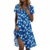 Ladies Casual Fashion Stand Collar Floral Print Short Sleeve Dress