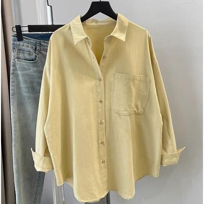 Spring Autumn Polo-neck Loose Casual Buttons Cotton Shirt Women Long Sleeve Solid Color Blouse Cardigan Top
