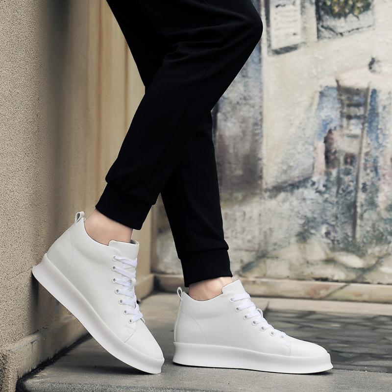 Halbhohe Freizeitsneaker Echtes Leder Höhenvergrößernde Plateauschuhe für Herren 6cm 8cm Unsichtbare Erhöhung Größer Machende Lifting-Flats