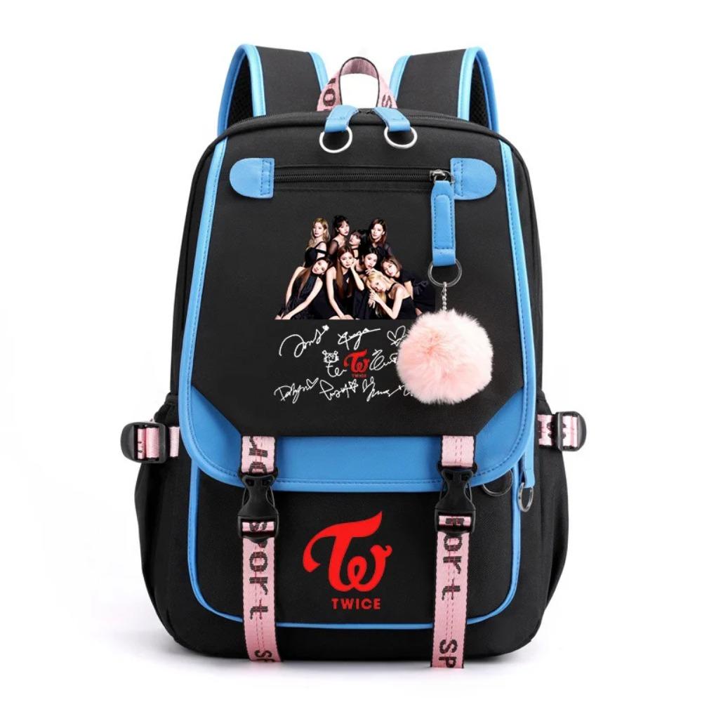 Korean K-POP Elements Pattern Backpack Fashion Casual High Quality USB Zipper Backpack K-POP Combination Pattern Backpacks