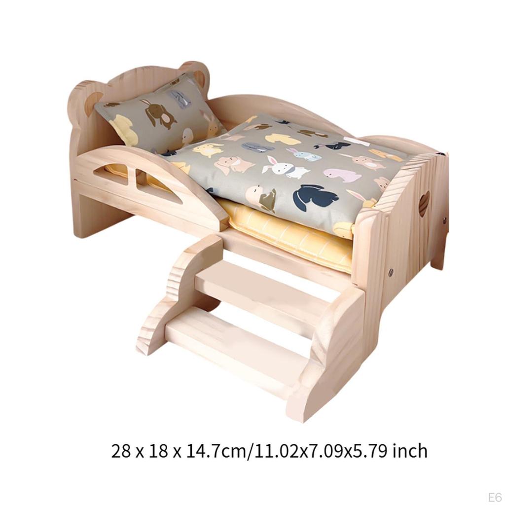 1/12 Wooden Doll Bed Set with Bedding Accessories for Dollhouse Fun