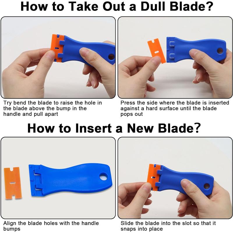 100 Pcs Two Cutting Plastic Razor Blade Scraper Non-Scratch Scraper Tool Kits for Cleaning Labels Glue Car Window Sticky Remover