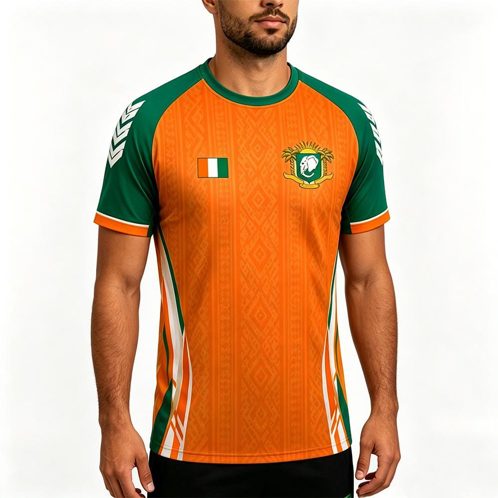 Neues Elfenbeinküste Flaggen-Print T-Shirt Herren Sport Fitnessstudio Schnelltrocknend Fußball T-Shirt Unisex Lässig Rundhals Kurzarm Oberteile