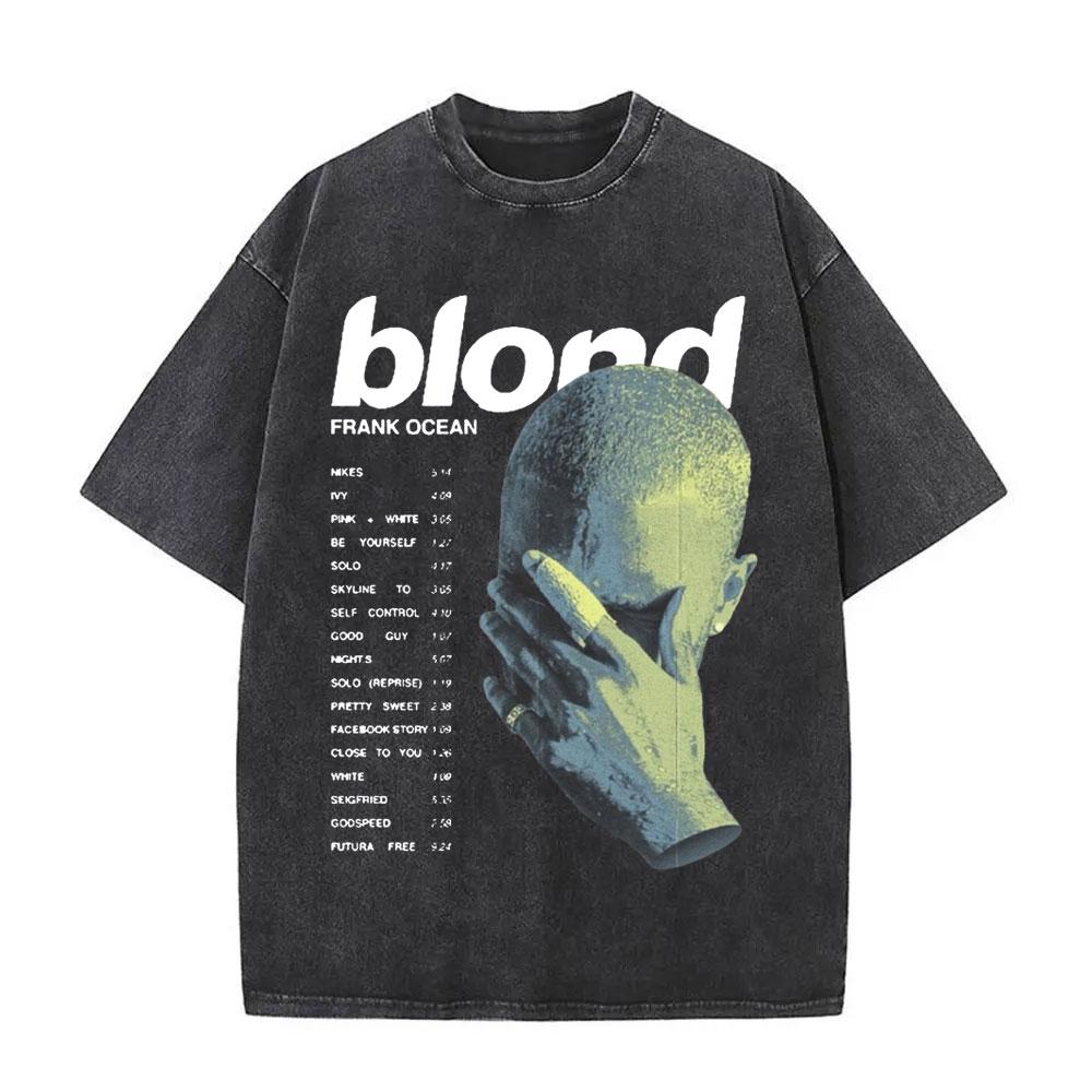 

Washed Rapper Frank Vintage Oversized T Shirts Men Ocean Hip Hop Trend T Shirt Blond Pop Music Tshirts Male Fashion Streetwear S