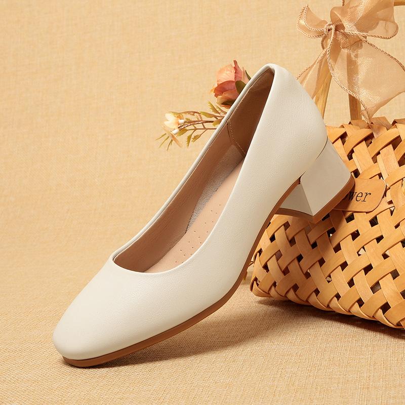 Stewardess Leather Shoes Soft Sole Round Toe Thick Heel Work Shoes For Women Black Hotel Formal Interview Single Shoes For Women